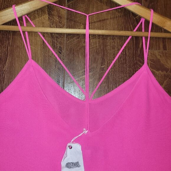 NWT Naked Zebra Hot Pink Strappy Double Layer Flowy Sleeveless Tank Top Blouse M - Picture 10 of 11
